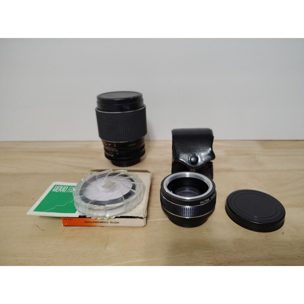 Vintage Photography Camera Japan 55 mm Lens, Hoya Filter 1B, Saitex Telecoverter